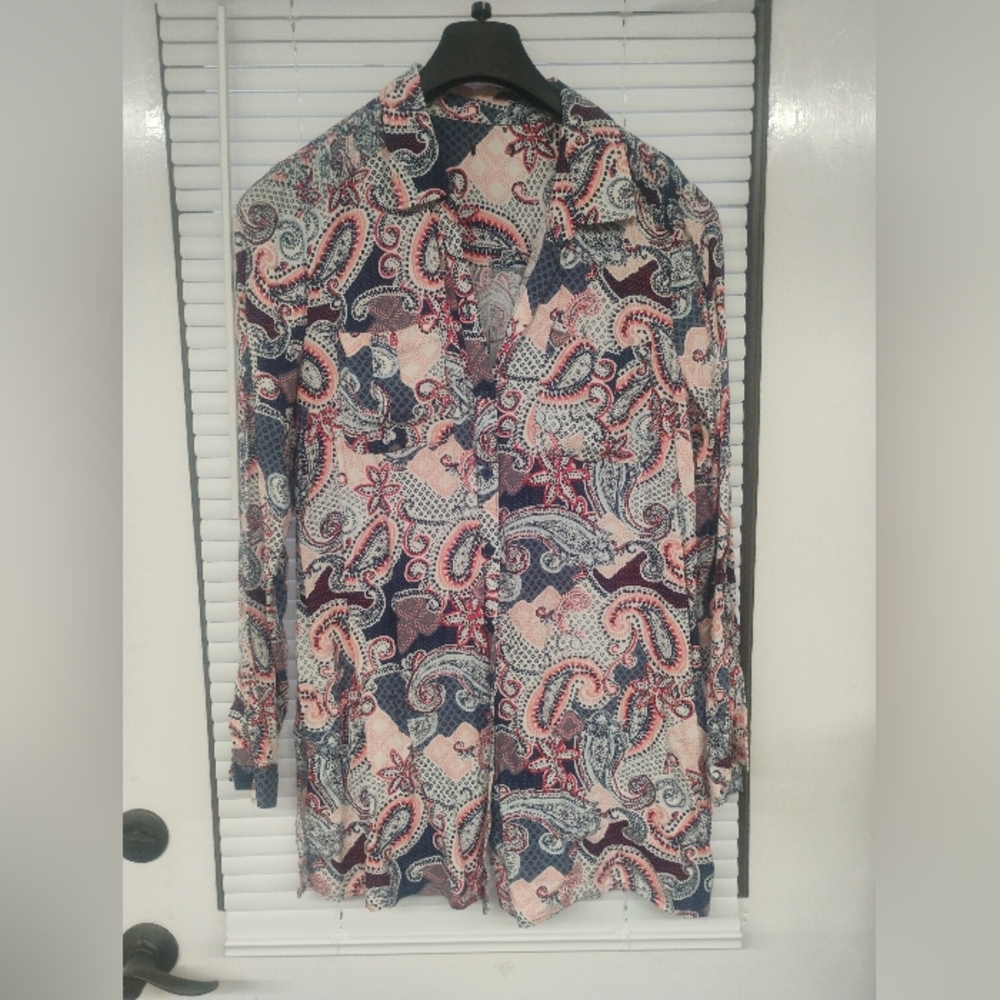 Women’s 3X Floral Paisley Collard Shirt Cottagecore Lace Gypsy Retro Y2k Folk